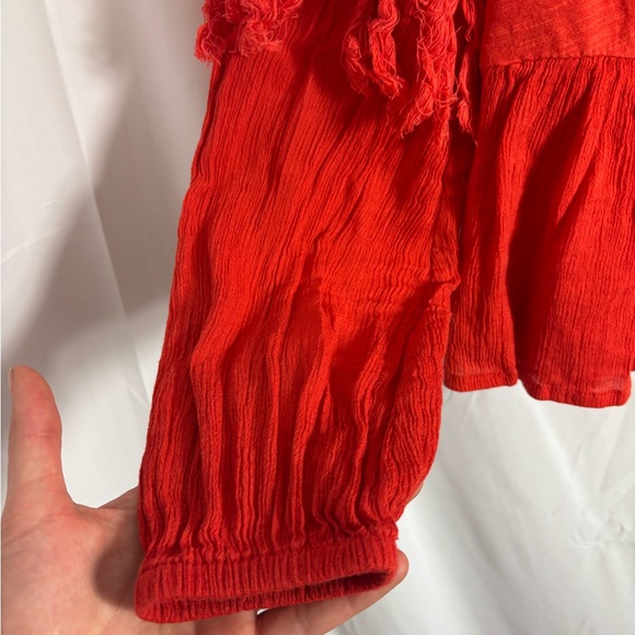 100% Cotton Brick Red Lucky Brand Boho Blouse Size M - Picture 11 of 13